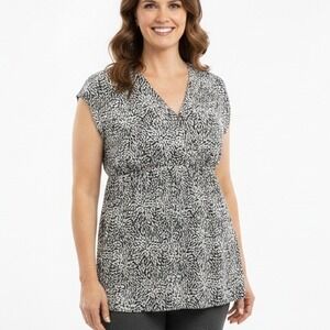 Tendency Y2K Empire Waist Blouse - Black/White Abstract Print VTG SKUW387